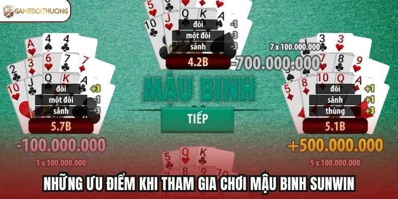 Những ưu điểm khi tham gia chơi Mậu Binh Sunwin